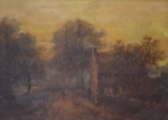 P Rowbotham - Pair of oils on panel of country houses in rural landscapes,