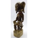 African Baule carved wood maternity group of a mother and child H43cms