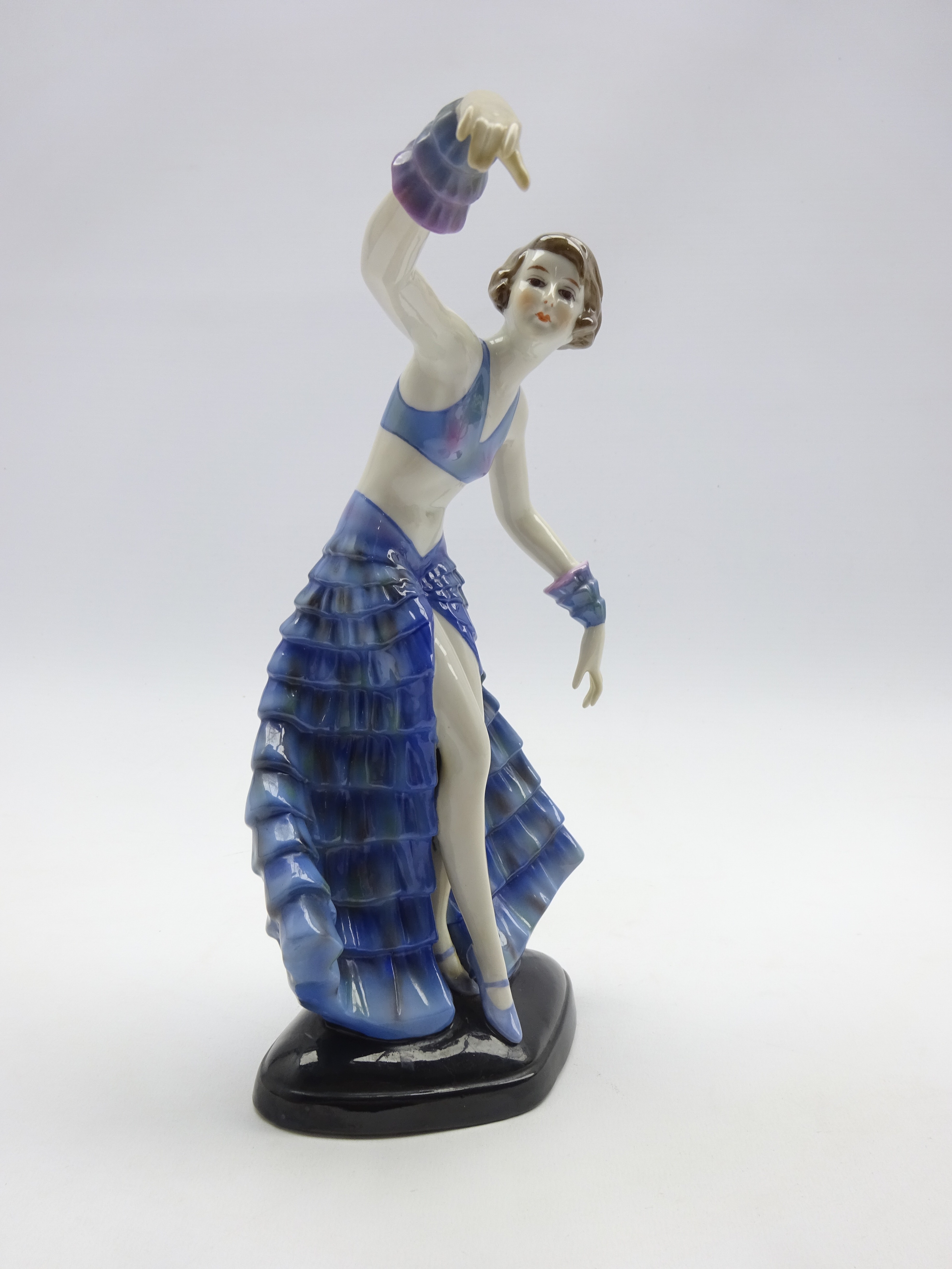 Porcelain figure of a dancer, Goldscheider style on painted black base, - Image 2 of 2