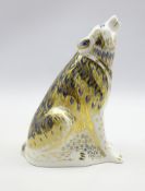 Royal Crown Derby paperweight 'Howling Wolf' with gold stopper,