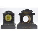 Victorian black slate and marble mantel clock, single train driven movement (H32cm),