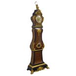 French Boulle style longcase clock, cartouche shaped top with Cronus sat on globular finial,