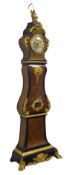 French Boulle style longcase clock, cartouche shaped top with Cronus sat on globular finial,
