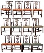 Set twelve Chippendale design mahogany dining chairs, six late 18th century side chairs,