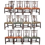 Set twelve Chippendale design mahogany dining chairs, six late 18th century side chairs,