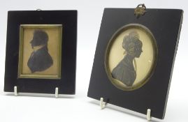 Early 19th Century oval silhouette with gilt highlights and another of a gentleman 8 x 6cms