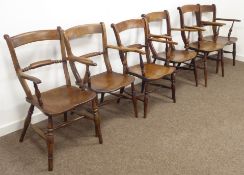 Harlequin set six 19th century country armchairs, elm and ash,