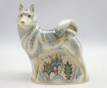 Royal Crown Derby paperweight 'Husky' with gold stopper,