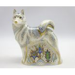 Royal Crown Derby paperweight 'Husky' with gold stopper,