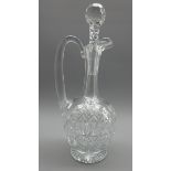 Thomas Webb cut glass claret jug with loop handle and facet cut stopper H33cms Condition