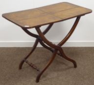 Early 19th century coaching table, folding rectangular pollard oak quarter veneered top with band,