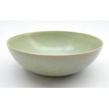 Chinese blue/green pottery bowl of Ming design with incised decoration D16cms Condition