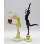 Art Deco Hutschenreuther 'Sun Child' nude dancing lady upon a gold ball designed by Karl Tutter