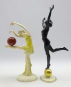 Art Deco Hutschenreuther 'Sun Child' nude dancing lady upon a gold ball designed by Karl Tutter