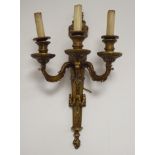 Cast and gilt metal 3 branch wall light of Adam design with Acanthus leaf branches H53cms
