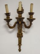 Cast and gilt metal 3 branch wall light of Adam design with Acanthus leaf branches H53cms