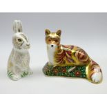 Royal Crown Derby 'Fox Cub' paperweight and another for the collectors guild 'Dandelion' both with