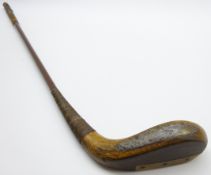 F H Ayres beech long nose putter with horn front edge and lead back,