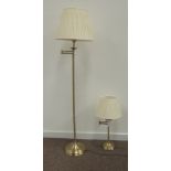 Burnished brass finish standard lamp with shade and matching table lamp Condition Report