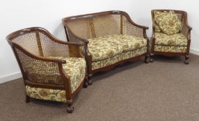 Early 20th century bergere three piece lounge suite - two seat settee (W126cm),