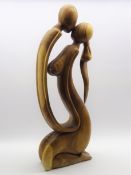 Indonesian carved wood figure of two lovers H100cm