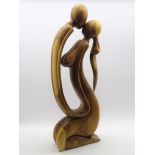 Indonesian carved wood figure of two lovers H100cm