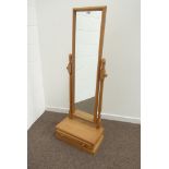 Solid pine cheval mirror with drawer,