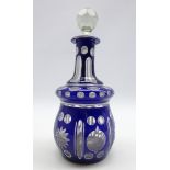 Blue and white overlay glass decanter with facet cut stopper H25cms Condition Report &