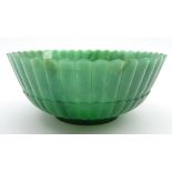 Chinese green hard stone bowl of fluted circular design D13cms Condition Report & Further