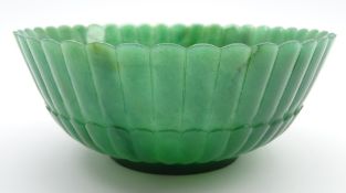 Chinese green hard stone bowl of fluted circular design D13cms Condition Report & Further