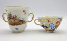 Berlin porcelain chocolate cup hand painted with hunting scene and quatrefoil shaped cabinet cup