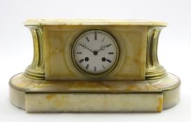Early 20th century French onyx mantle clock, white enamel Roman dial,