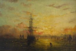 William Adolphus Knell (British 1805-1875): Shipping off the Coast at Sunset,