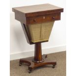 Regency rosewood games table, rectangular swivel fold over top with rosewood banding,