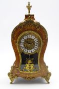 French style inlaid walnut burr cartouche shaped mantel clock,