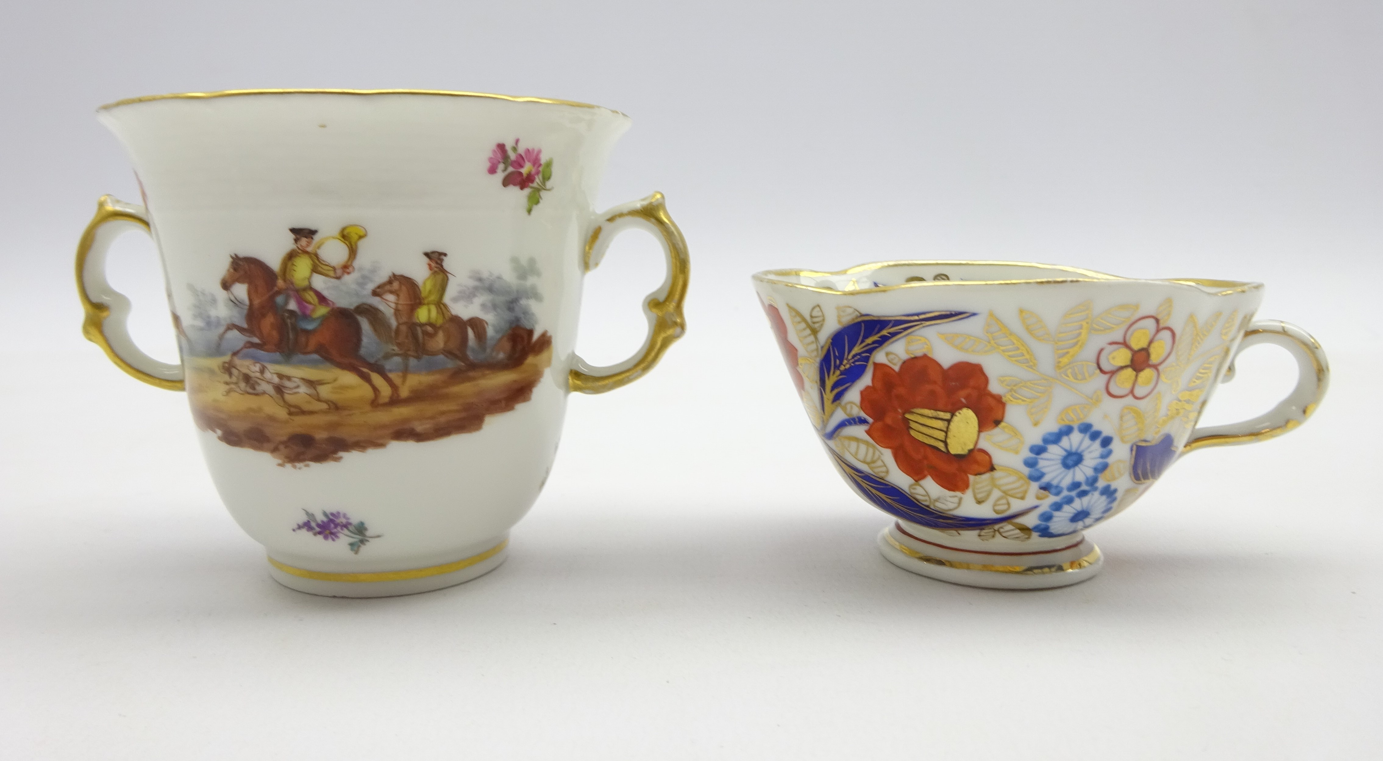 Berlin porcelain chocolate cup hand painted with hunting scene and quatrefoil shaped cabinet cup - Image 2 of 2