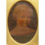 Unsigned oil on canvas head and shoulders portrait of a child in oval mount and gilt frame 21cm x