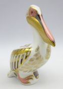 Royal Crown Derby 'White Pelican' paperweight, signed event piece with gold stopper and certificate,
