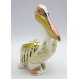 Royal Crown Derby 'White Pelican' paperweight, signed event piece with gold stopper and certificate,