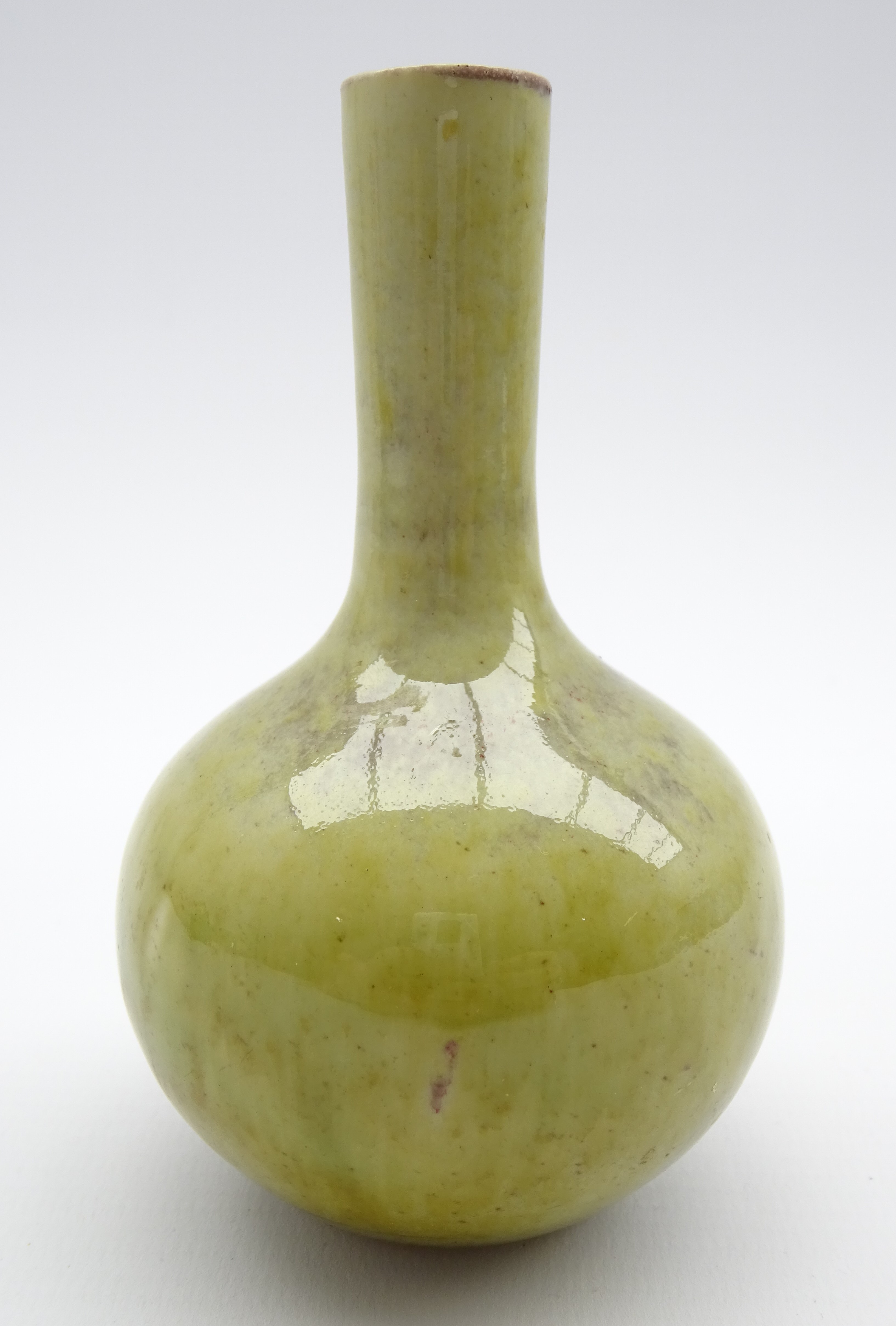 Small Chinese bottle shape vase with shaded green lustre decoration and Kang Hsi mark to base