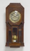 Early 20th century Art Deco oak cased wall clock, circular silvered Arabic dial, 'H.A.