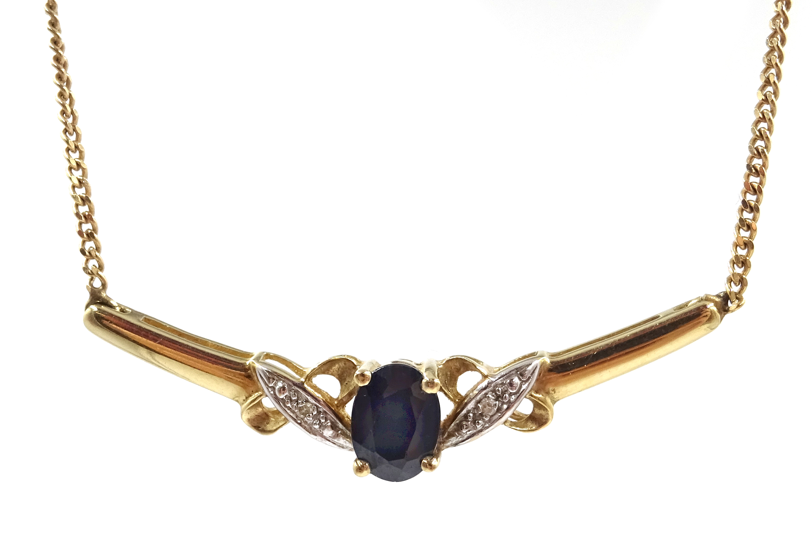 9ct gold sapphire and diamond necklace,