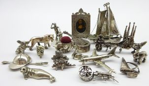 Collection of miniature silver and white metal ornamental items, mainly Continental,