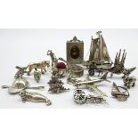 Collection of miniature silver and white metal ornamental items, mainly Continental,