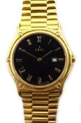 Gentleman's Ebel 18ct gold wristwatch, black dial with date date aperture,