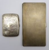 Engine turned silver cigarette case Birmingham 1945 16 x 8cms and an engraved silver ladies