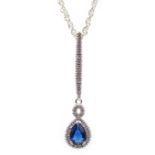 Silver cubic zirconia and synthetic blue spinel necklace,