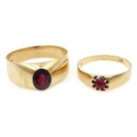 Two 14ct gold garnet rings,