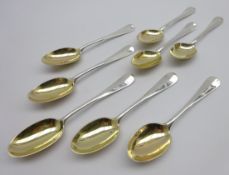 Set of eight silver teaspoons with gilded rat tail bowls London 1935 Maker Barraclough & Sons 5.