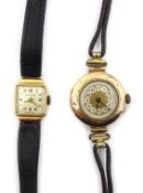 Ancre 18ct gold wristwatch, stamped 18K 750 and gold wristwatch hallmarked 9ct,